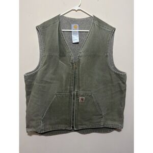 Carhartt Men's Duck Canvas Vest V28 2XL Tall Full Zip Sherpa Lined Green Ranch
